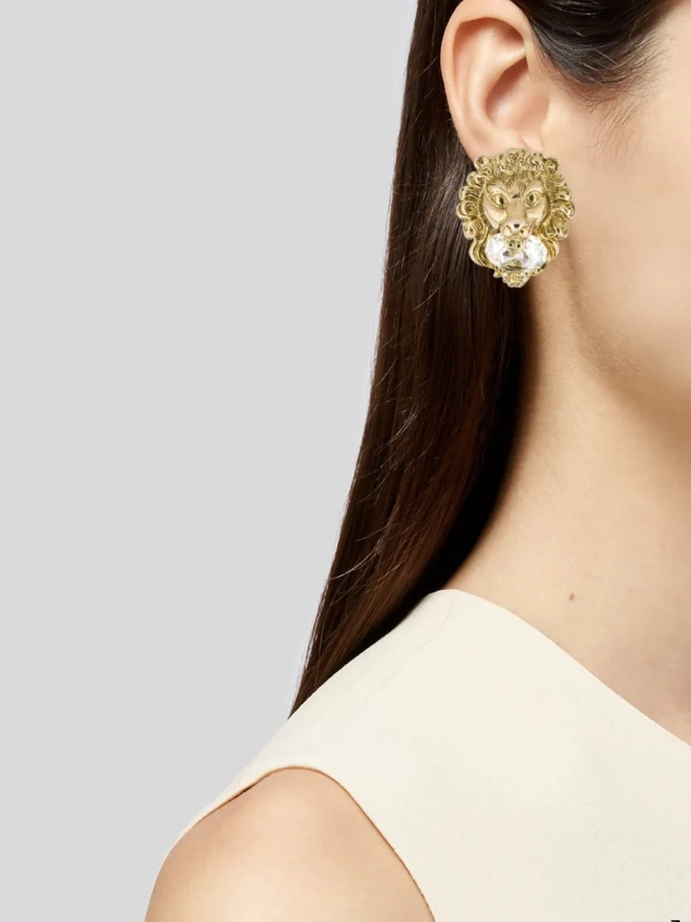 Gucci Lion Head Crystal Clip on Earrings